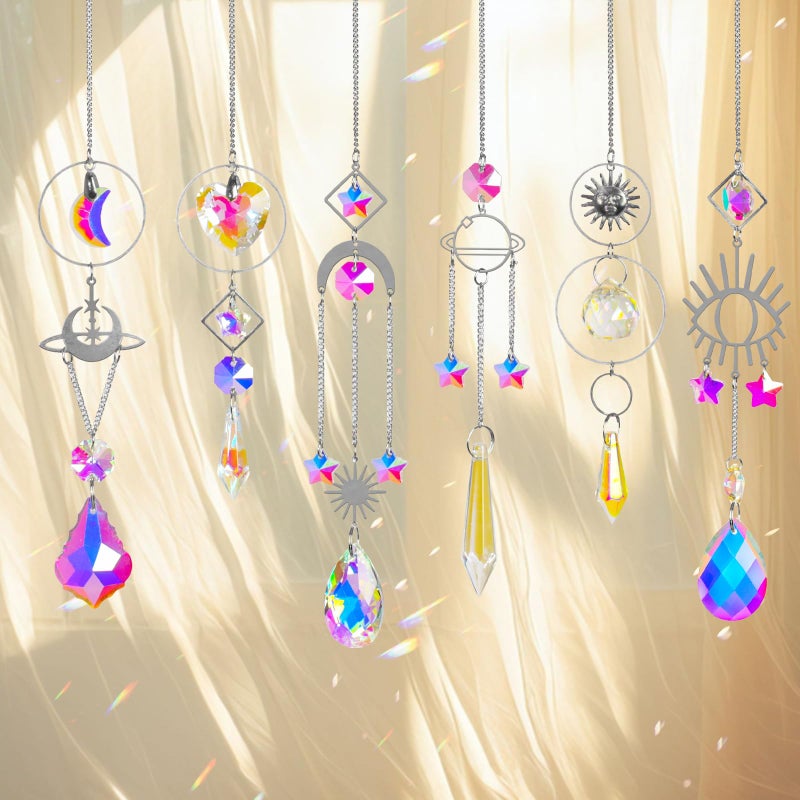ilclviz Sun Catchers 6Pieces Colorful Crystals Suncatcher with Chain Pendant Ornaments Hanging Crystals Prism Rainbow for Window Home Indoor Outdoor Car Mirror Garden Christmas Day Party Wedding Decoration - Image 5